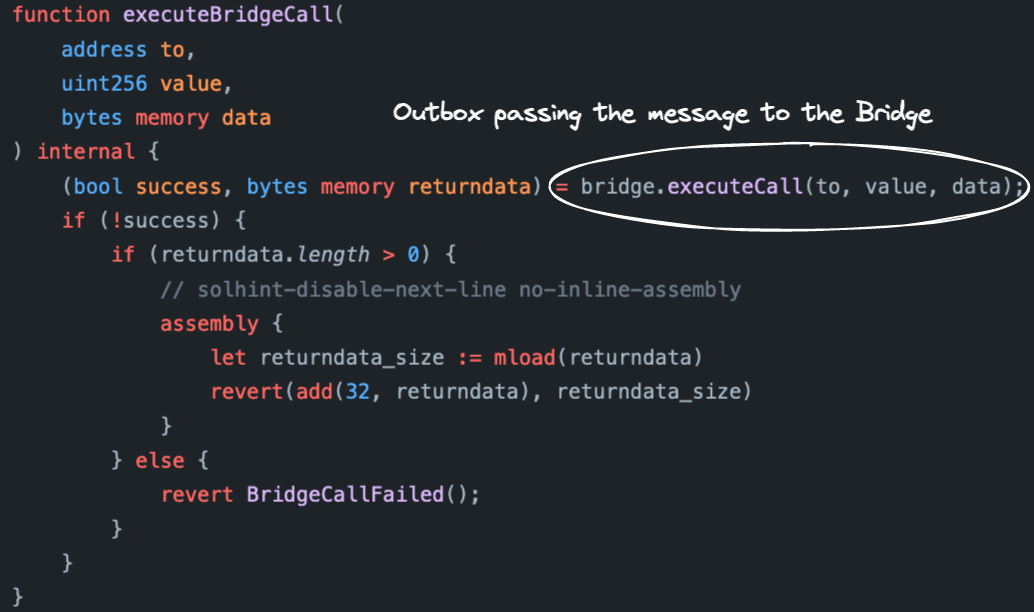 screenshot of executeBridgeCall function