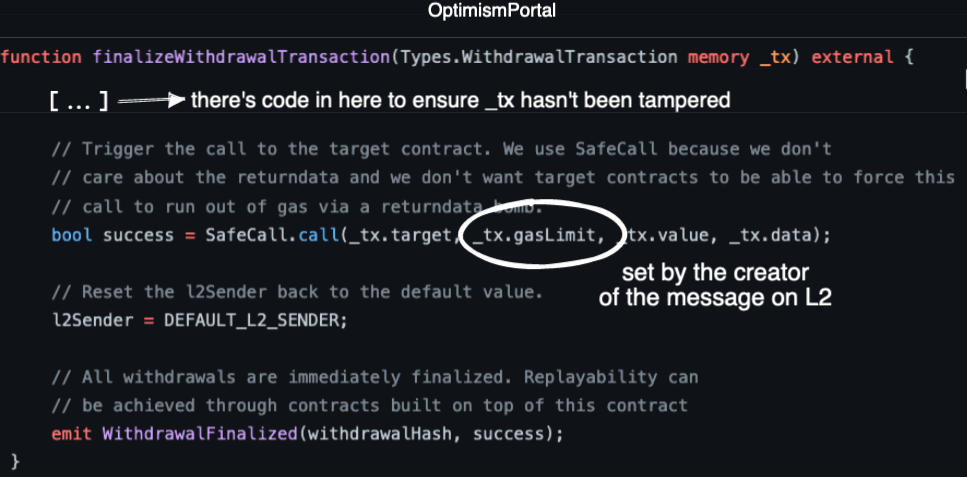 screenshot od code showing there is gas limit in Optimism
